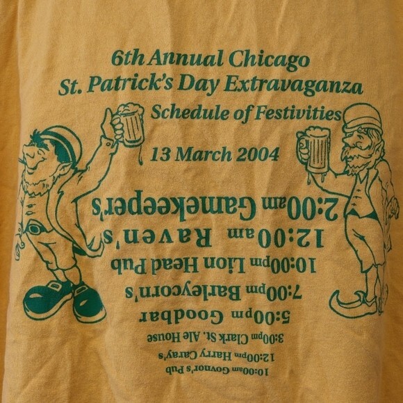 St Patricks Day Yellow Long Sleeve Bar Crawl Tshirt 2004 Chicago Gildan XL - Picture 5 of 12